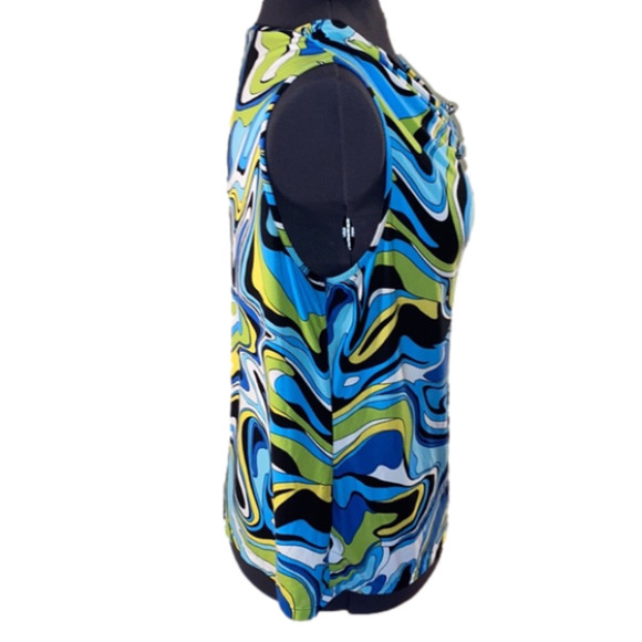 PETER Nygard Women’s Blue Multicoloured  Sleeveless Scoop Neck Top (Size Large) - Picture 2 of 7